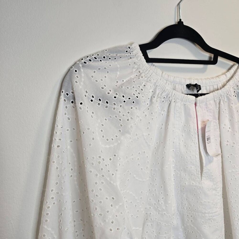 Ann Taylor Eyelet Top Women's Large White Long Raglan Sleeve Popover Blouse - Picture 6 of 11